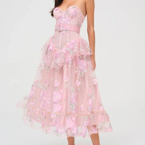 For Love And Lemons Dresses & Skirts - FOR LOVE & LEMONS Emmeline Embroidery Ruffle Midi Dress Size XS NWT